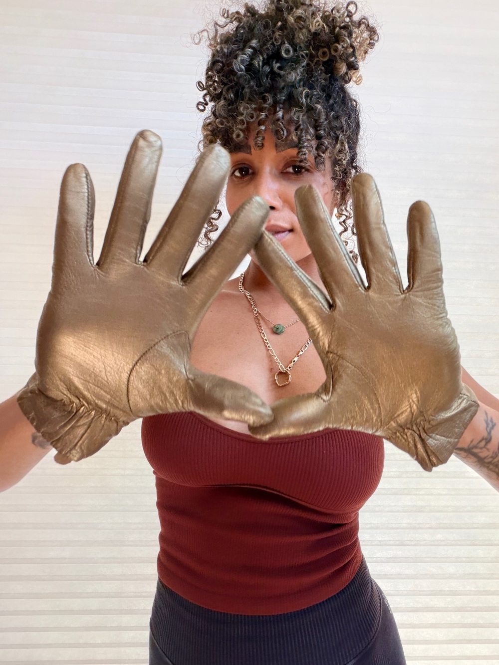 Metallic Bronze Leather Gloves – Genuine Leather - Picture 4 of 16